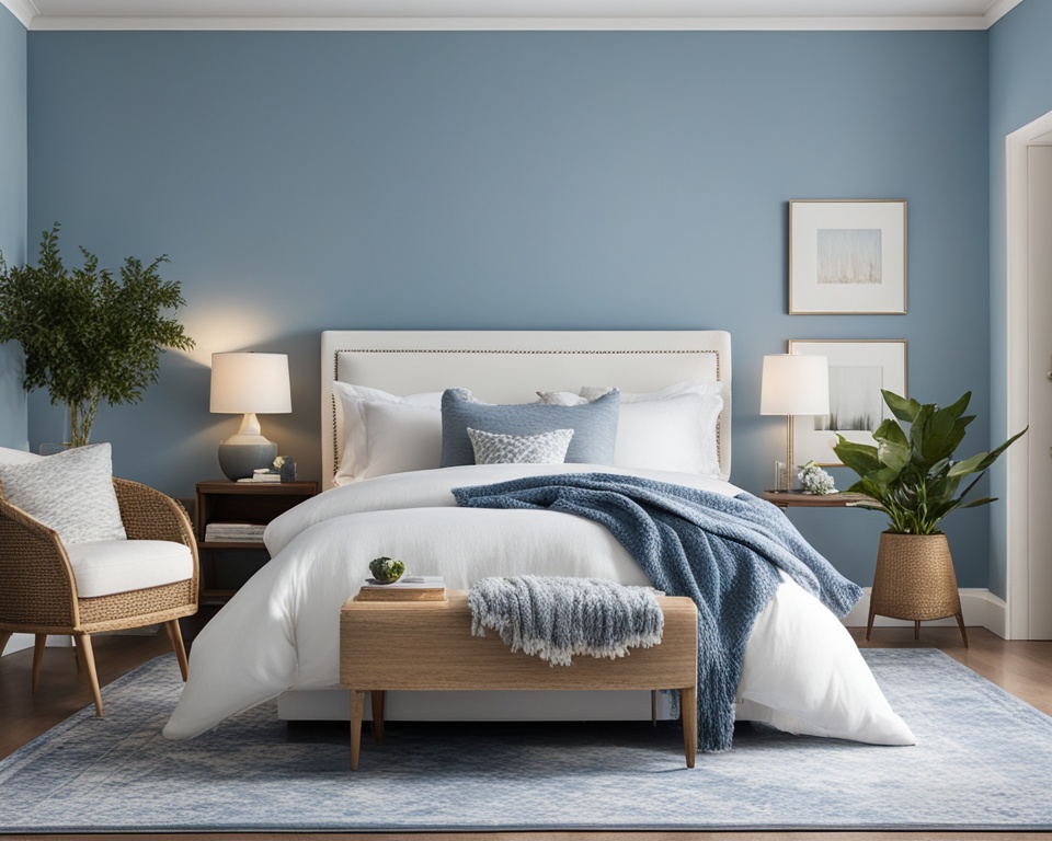 blue and white bedroom