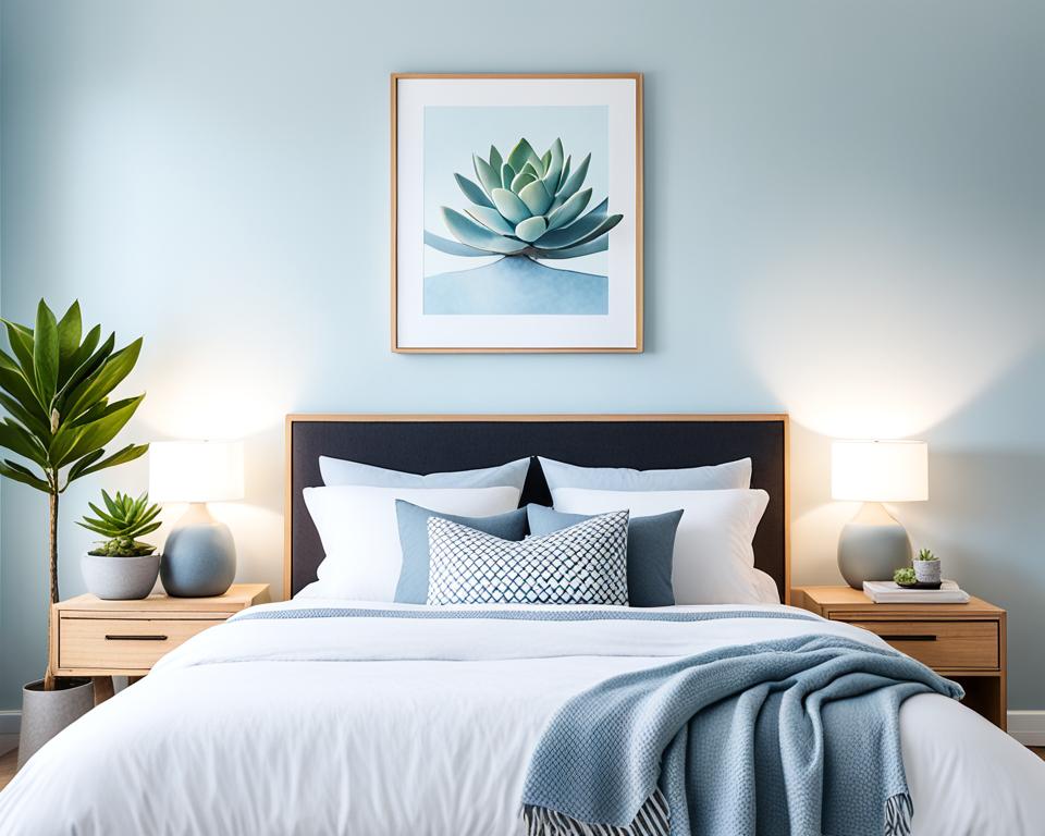 light blue wall bedroom decor