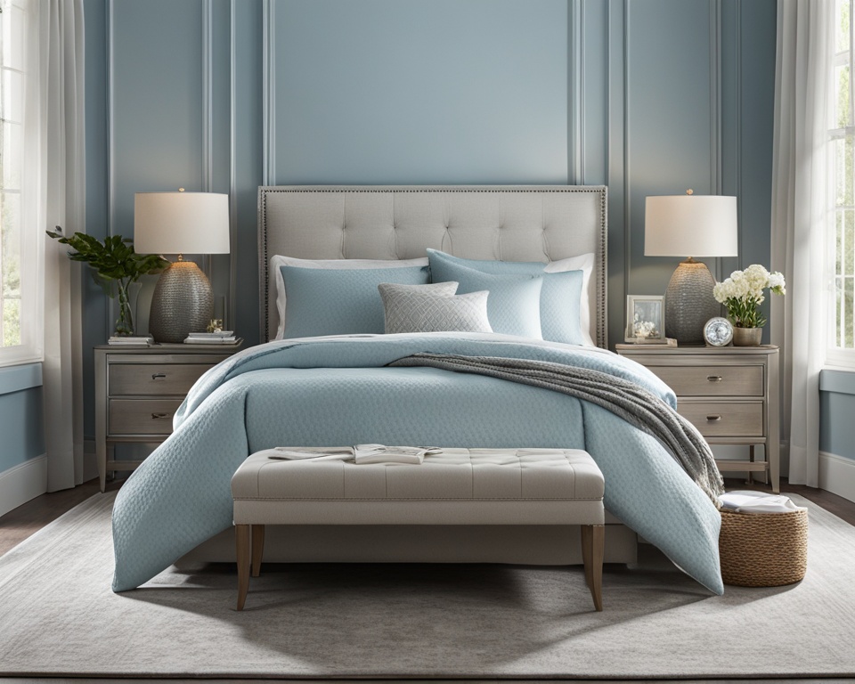 light blue wall bedroom decor