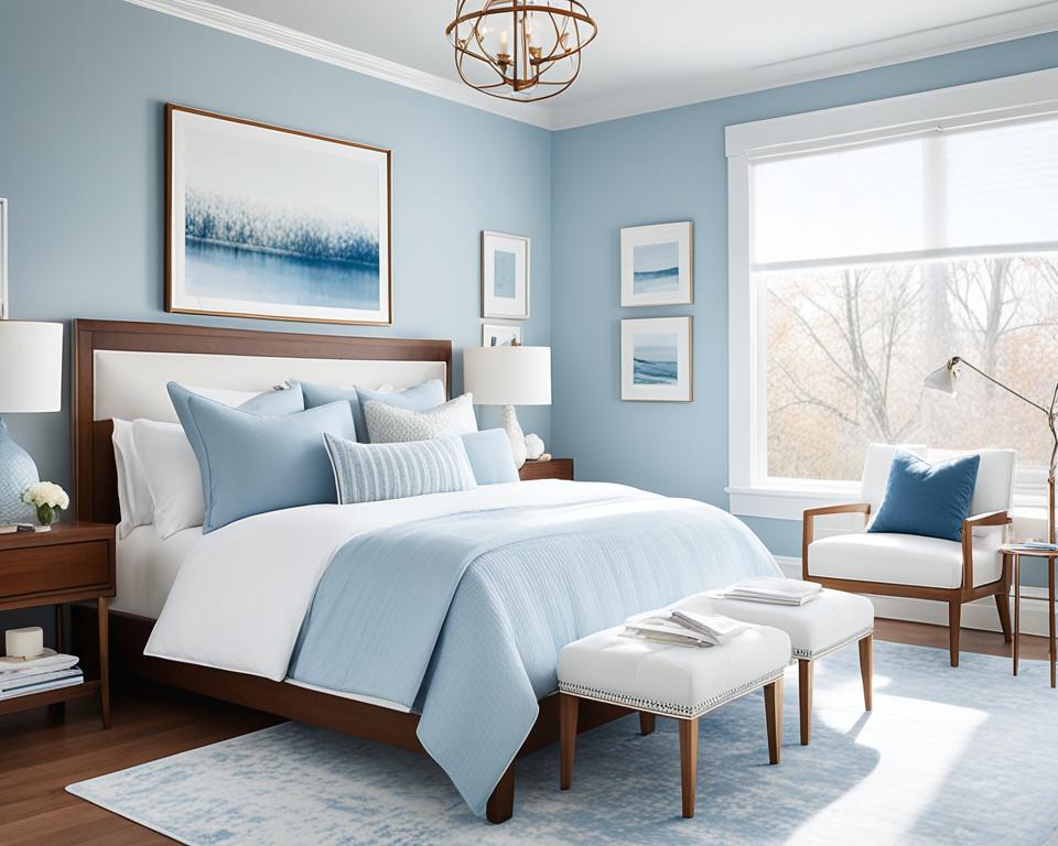 light blue wall bedroom decor