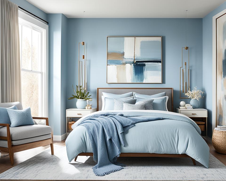 light blue wall bedroom decor